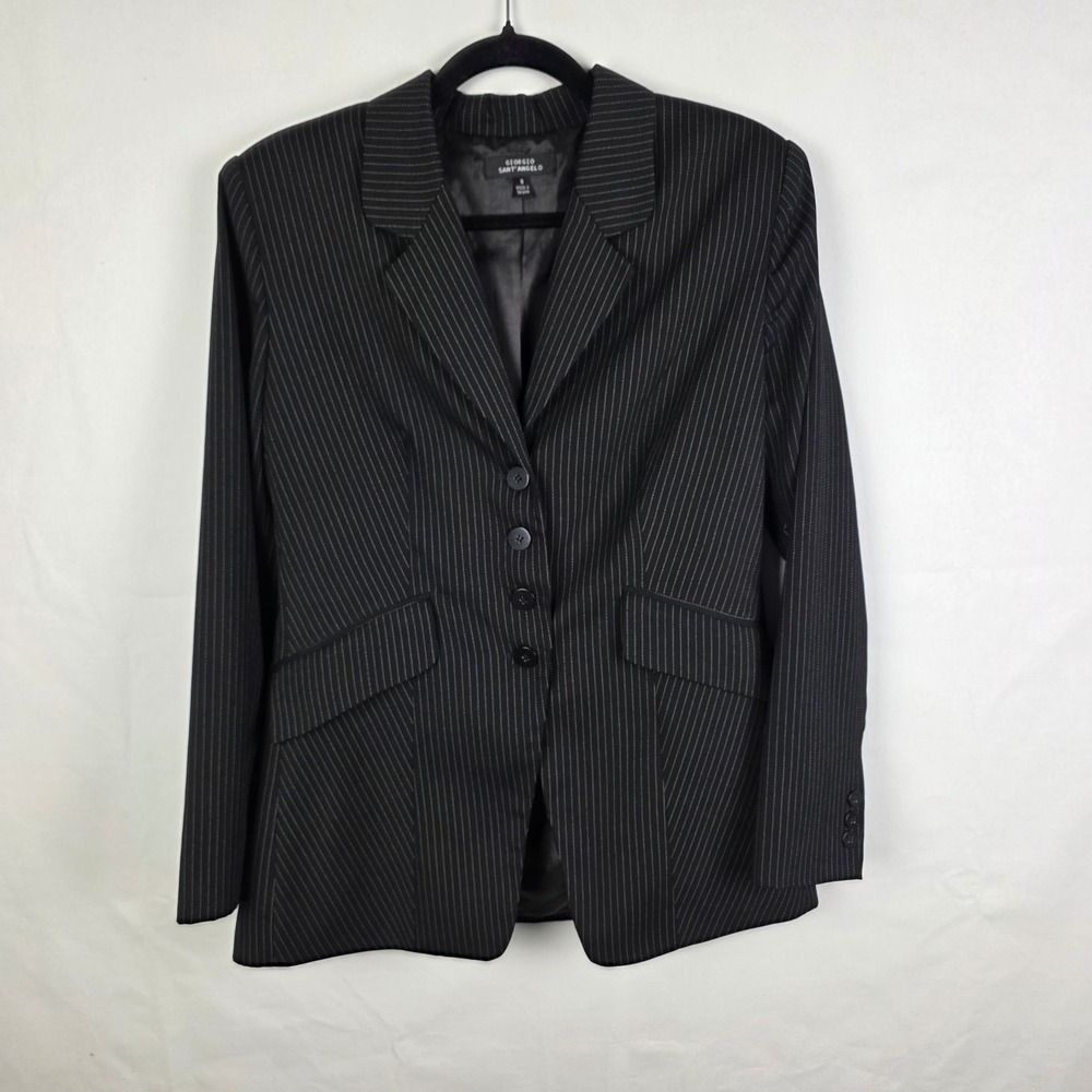 Giorgio Sant Angelo Womens Black Pinstripe 4-Button Blazer Jacket Size 8 RN61648